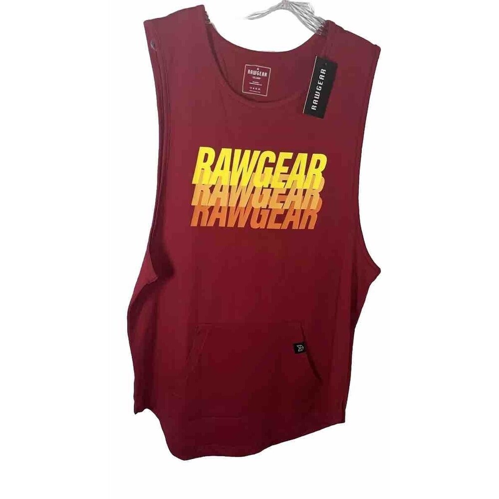 Rawgear Muscle Tank Top Red With Front Pocket Weightlifting Running Active 2XL
